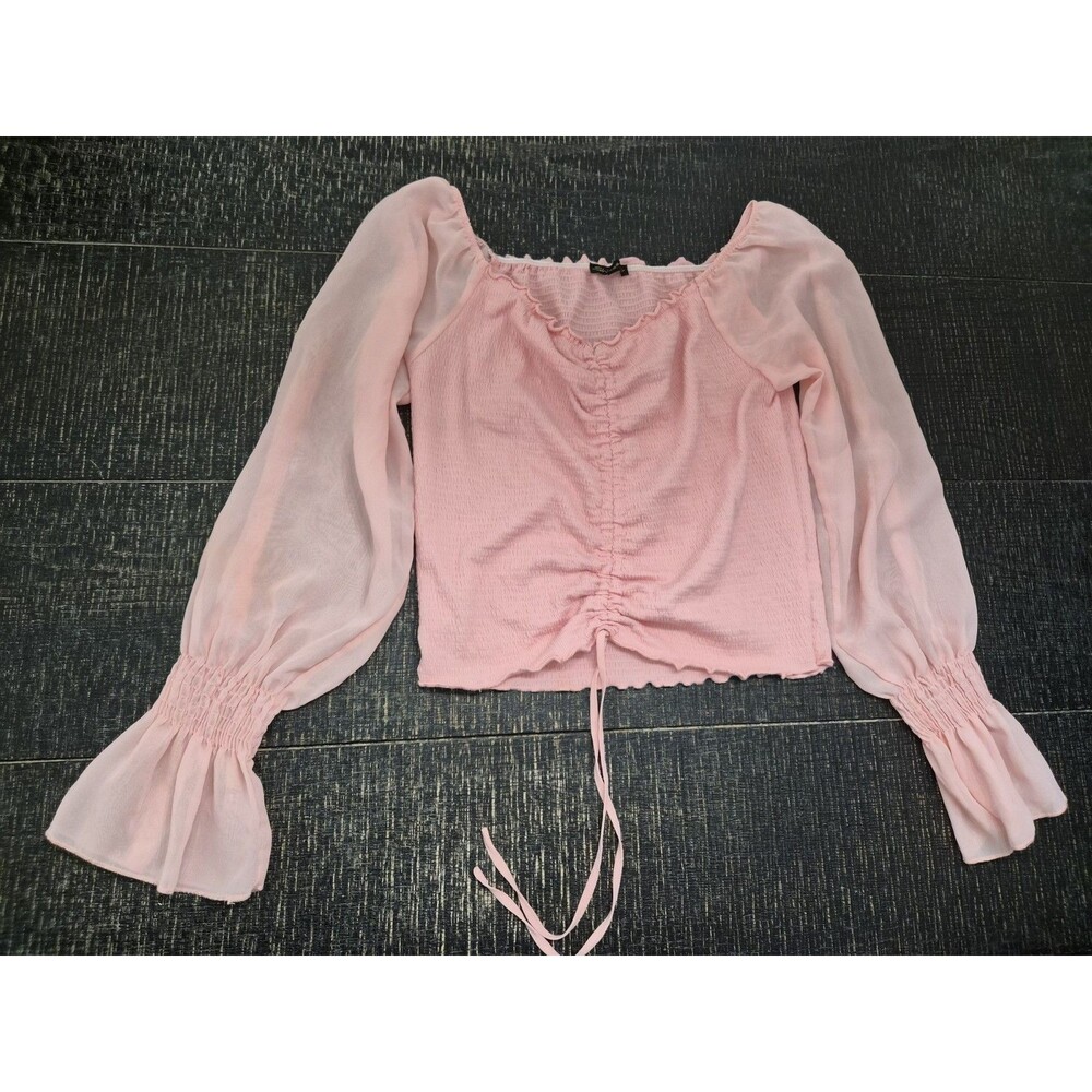 Size Large Shinestar Pink Smocked Crop Top With Puff Sleeve Sweetheart Neckline